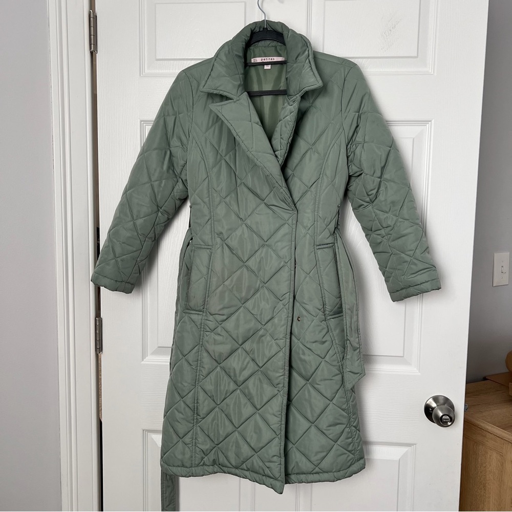 Miss Selfridge Sage Green Quilted Puffer Coat